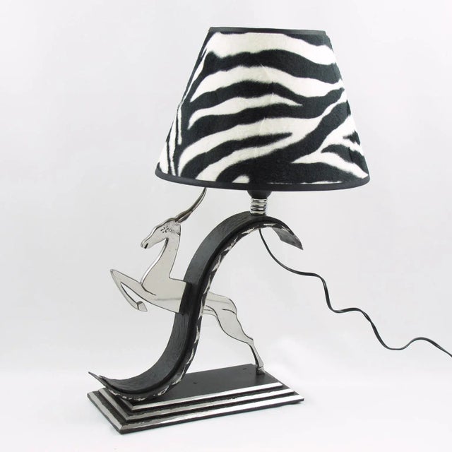 Michel Zadounaisky Art Deco Antelope Wrought Iron and Chrome Table Lamp For Sale In Atlanta - Image 6 of 7