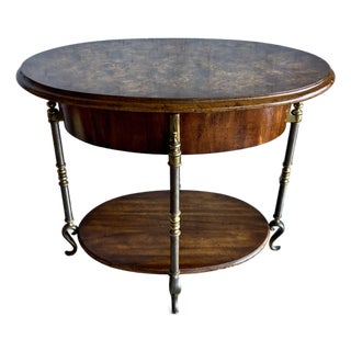 Vintage Two-Tier Occasional Table by Weiman, Burl Wood, Brass Details For Sale