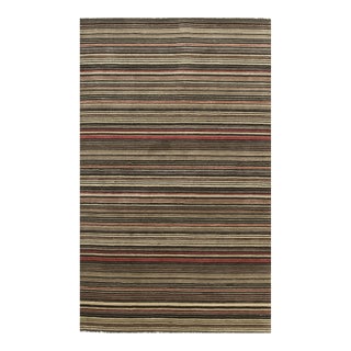 3x5 Multicolor Hand-Knotted Wool Striated Jewel Tones Striped Modern Carpet Rug For Sale