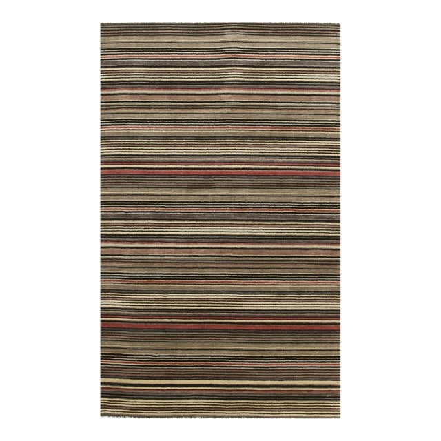 3x5 Multicolor Hand-Knotted Wool Striated Jewel Tones Striped Modern Carpet Rug For Sale
