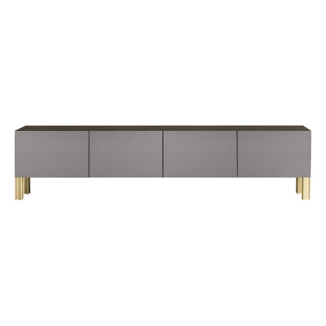 Flexor Gray Polished-Lacquered Wood and Aluminum Living Sideboard by Robert Stadler For Sale