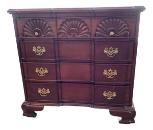 Antique Solid Cherry Chippendale Block Front Shell Carved Chest