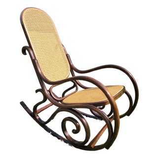 Mid-Century Modern Thonet-Style Bentwood & Cane Rocking Chair For Sale