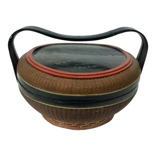 Antique Chinese Wood and Rattan Rice Box For Sale