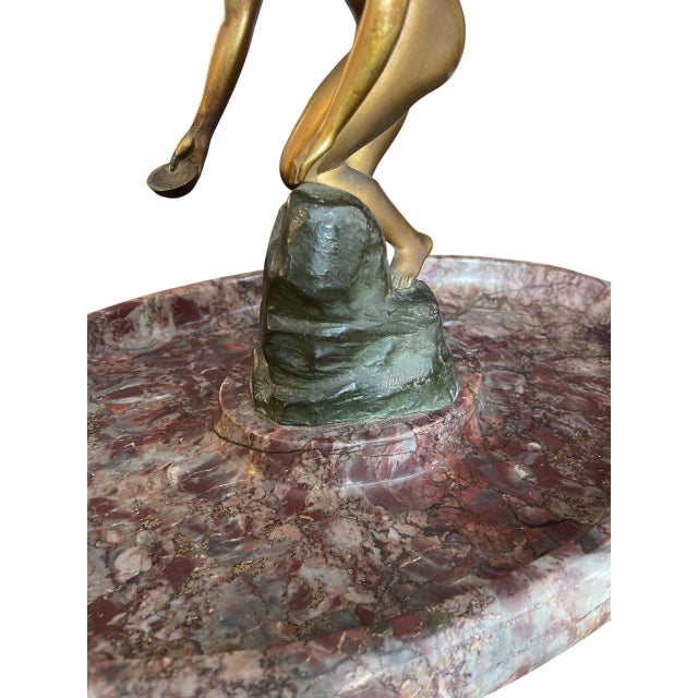 Art Deco 1920s Rudolfi Bronze Nude on Marble Fountain Form Tray. Germany. For Sale - Image 3 of 7