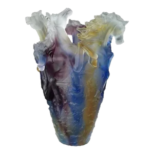 Vintage Crystal Heavy Art Glass Multi Color Ombré Horse Vase