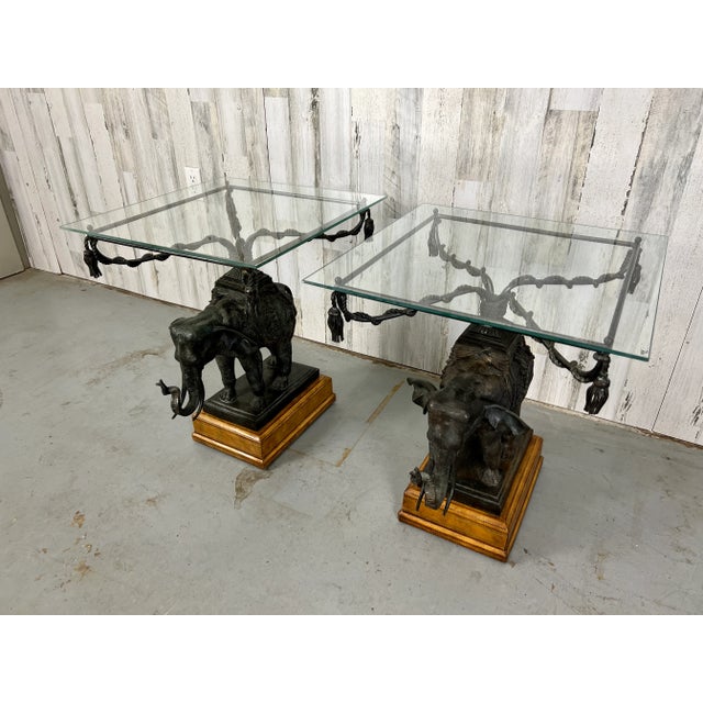 Metal Bronze Elephant Mounted on Leather Base Side Table For Sale - Image 7 of 13