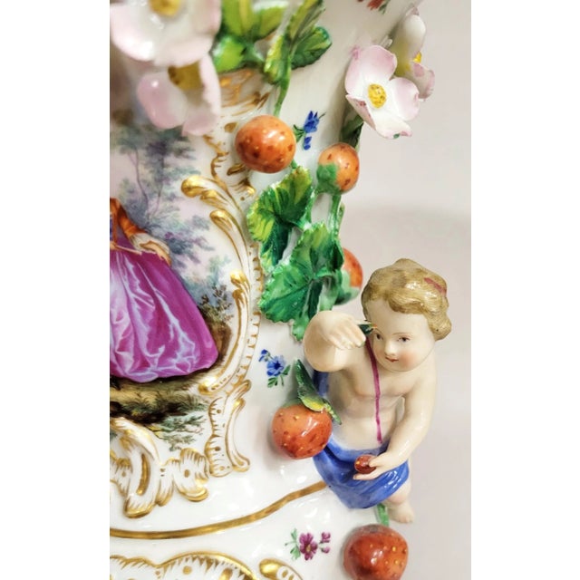 Pair Antique German 19th C Putti Baby Meissen Porcelain Hand Painted Vases Urns For Sale - Image 10 of 15