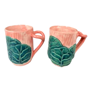 Jessica Colebrooke Lyford Ceramic Mugs With a Lilly Pad Motif- Set of 2