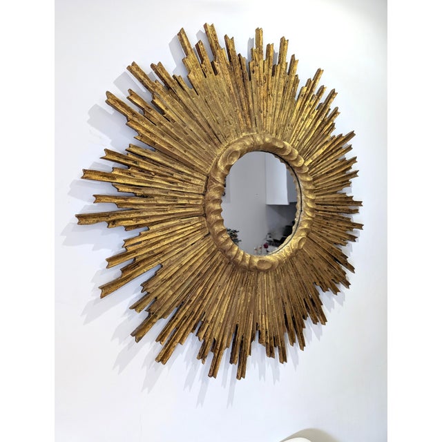 Large Sun Mirror in Carved and Gilded Wood, 1950s For Sale - Image 9 of 18