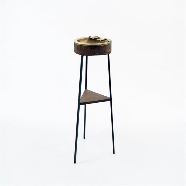 Mid-Century Modern Chrome Tripod Floor Ashtray with Blue Ceramic Bowl, 1960s For Sale - Image 3 of 11