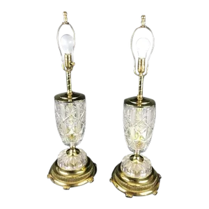 1970s Stiffel Style Hollywood Regency Lead Crystal Ornate Table Lamps, a Pair