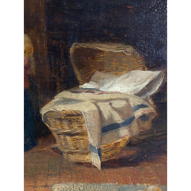 British Artist, Victorian Cottage Interior with Mother and Children, 1860-1870, Oil on Canvas For Sale - Image 7 of 18