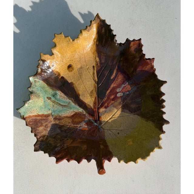 Signed Studio Pottery Leaf Form Decorative Dish For Sale - Image 10 of 10