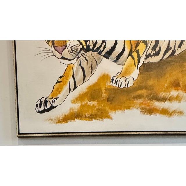 Wood Large Signed Tiger Painting, Acrylic on Canvas, Mid-Century Modern For Sale - Image 7 of 10