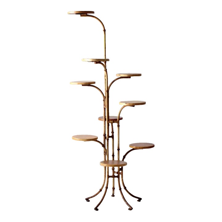 Vintage Mid-Century Tiered Bamboo-Style Plant Stand