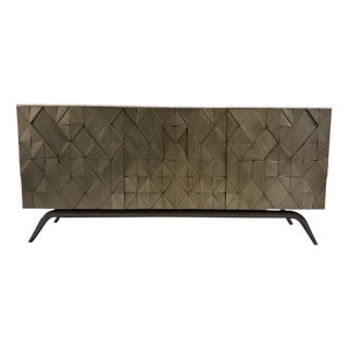 Global Views Triangle Cabinet in Antique Silver With Australian White Marble Top For Sale