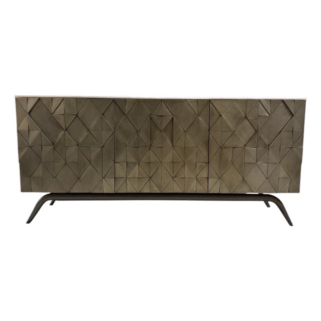 Global Views Triangle Cabinet in Antique Silver With Australian White Marble Top For Sale