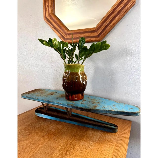 1940's Industrial Folding Ironing Board, Blue Painted Steel For Sale - Image 13 of 14
