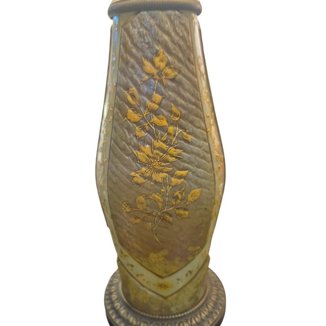 1900s Rare Unsigned Cameo Glass Art Nouveau Style Landscape Table Lamp - Gilt Bronze Base For Sale - Image 4 of 11