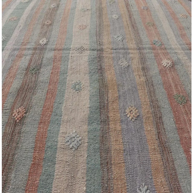 Contemporary Colorful Vintage Turkish Flat-Weave Kilim Rug With Geometric Striped Design For Sale - Image 3 of 10