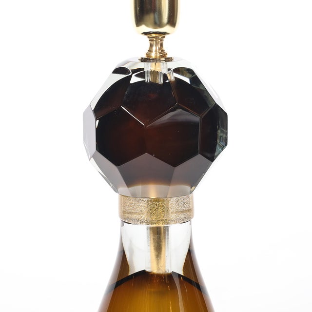 Modernist Faceted Smoked Tobacco Murano Glass Hourglass Form Table Lamps For Sale - Image 10 of 12