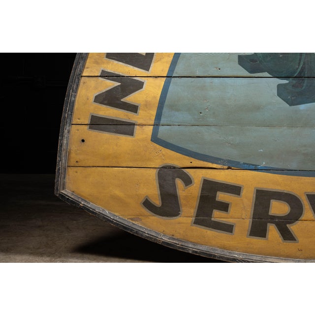 Khaki Oversize Antique Industrial Electric Service Hand-Painted Wooden Sign For Sale - Image 8 of 15
