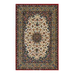 1940s Ivory Green Medallion Antique Isfahan Rug 3'7" X 5'6" Handknotted Wool Carpet