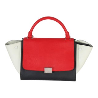 Red Black White Grained Calfskin Small Trapeze Bag For Sale