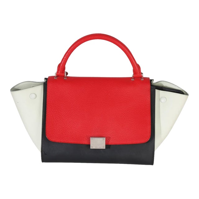 Red Black White Grained Calfskin Small Trapeze Bag For Sale