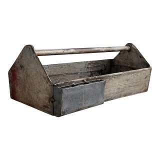 Vintage Metal Toolbox Forged Steel Industrial Patina Tool Carrier For Sale