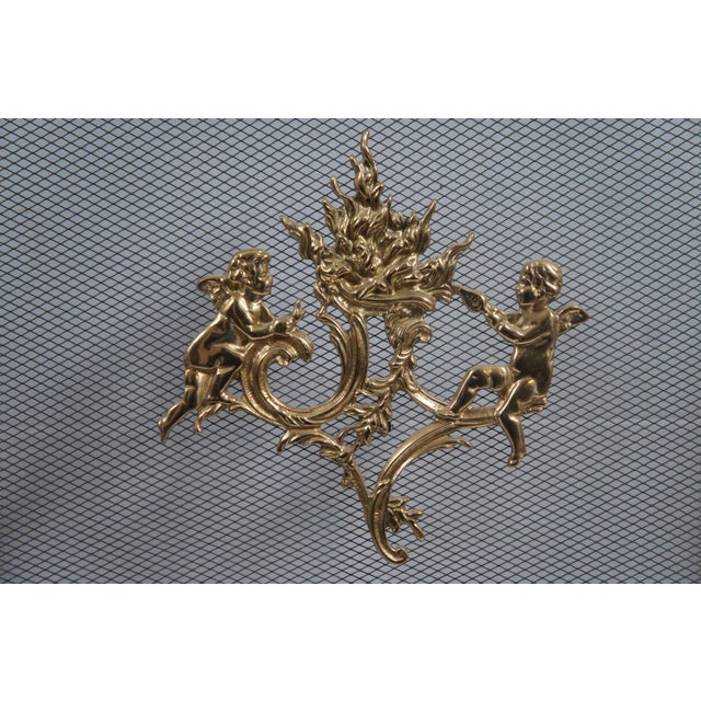 Late 19th Century Antique Brass & Mesh 3-Panel Cherub Folding Fireplace Screen Hearthware For Sale - Image 5 of 12