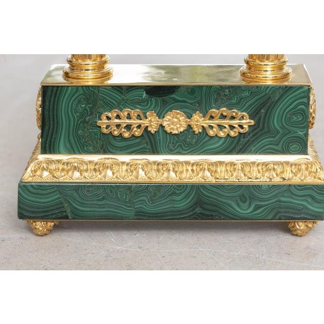 Gold Mid 20th Century Empire Style Malachite and Gilt Bronze Portico Clock For Sale - Image 8 of 8