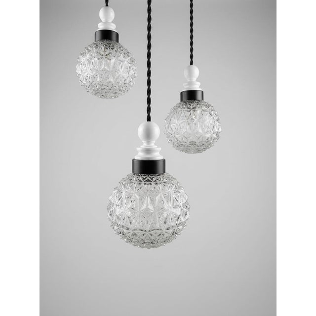 Mid-Century Modern Authentic Mid-Century Italian Crystal Cluster Chandelier – Faceted Spherical Glass, 1960s Modern Lighting For Sale - Image 3 of 7