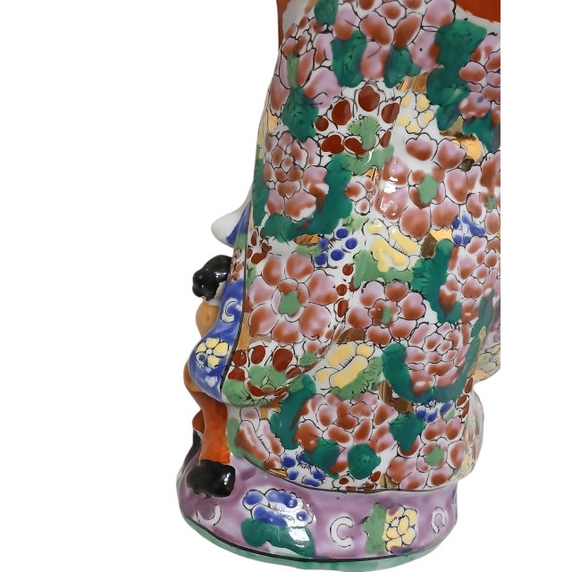 Ceramic Asian Cai Shen Figurine 12" Qing Dynasty Chinese Emperor W Children Hand Painted Vintage For Sale - Image 7 of 11