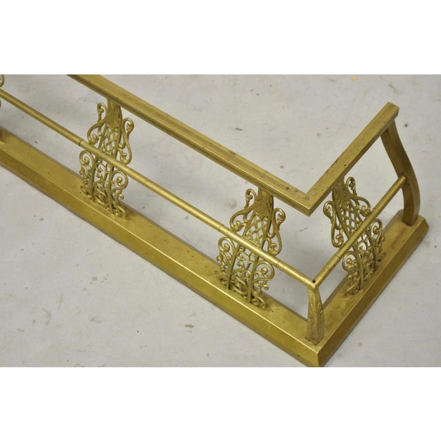 Antique Victorian Brass Scroll Accented 58" Fireplace Hearth Fender Surround For Sale - Image 12 of 12