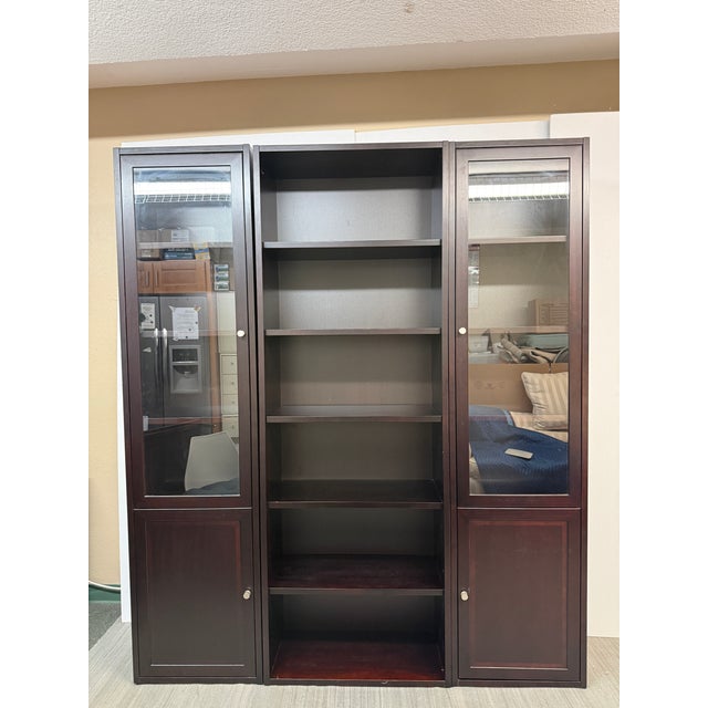 2010s Tall Wood Display Cabinet With Glass Door and Lower Storage For Sale - Image 5 of 12
