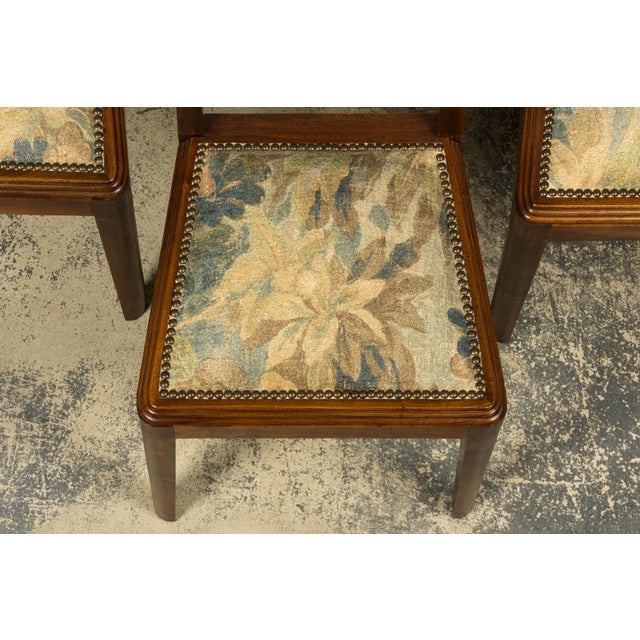 Set of 12 French Art Deco Walnut Dining Chairs With Botanical Upholstery, 1930s For Sale In New York - Image 6 of 18