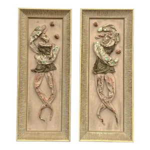 Mid-Century Mardi Gras Jester Wall Hanging Sculptural Wall Art - a Pair