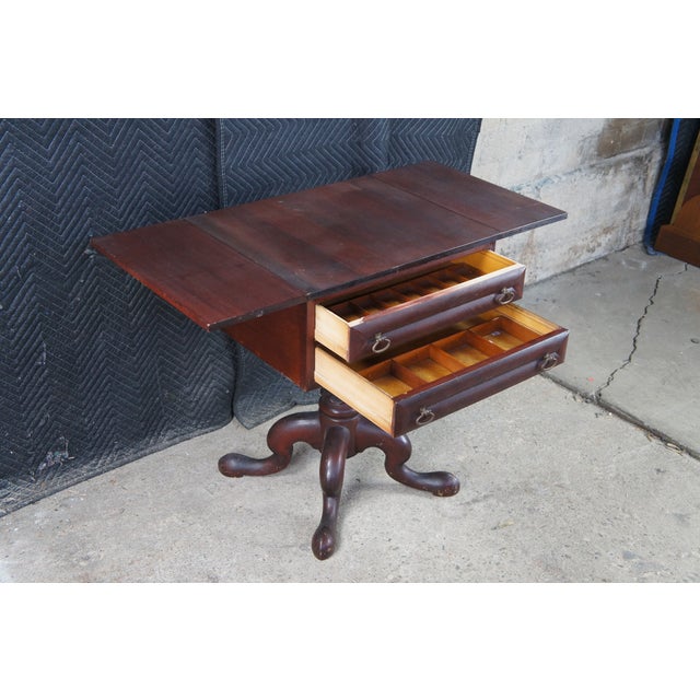 Antique American Empire Mahogany Drop Leaf Parlor Work Table Sewing Stand Chest For Sale - Image 13 of 16
