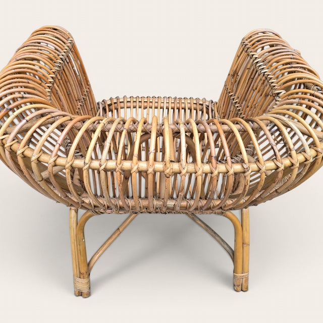 Wood Late 20th Century Attributed to Franco Albini Italian Pencil Reed Rattan Chair For Sale - Image 7 of 16