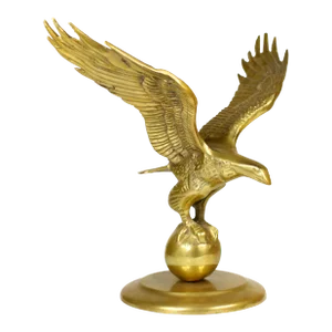 Mid 20th Century Solid Gold Brass Flying Eagle Holding a Globe Figurine Model