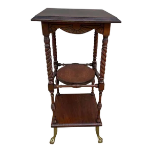 Antique 19th Century Barley Twist Brass Legs 3-Tier Plant Stand Side Table