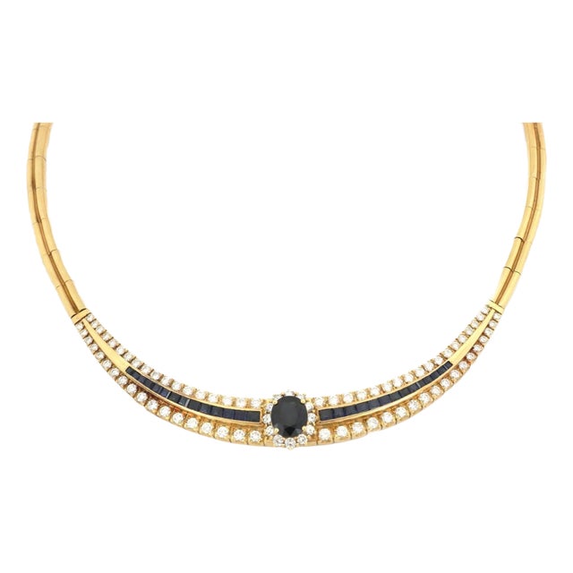 Estate 7ct Diamond Sapphire 18k Yellow Gold Collar Necklace LIQUIDTION! For Sale