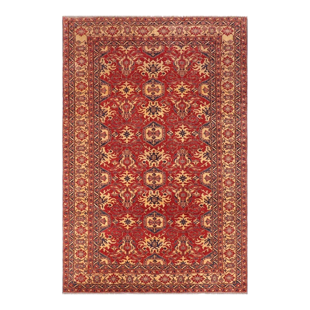Rustic Super Kazak Red/Gold Wool Rug - 9'9'' X 13'3'' For Sale