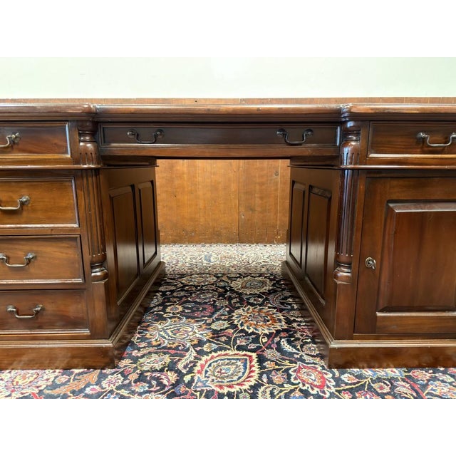 English Desk Partner in Teak with Leather Top For Sale - Image 10 of 18