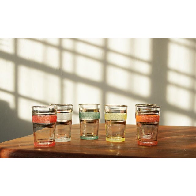 Mid-Century Modern Frost & Gold Bands Glasses, 1950s, Set of 6 For Sale - Image 3 of 10
