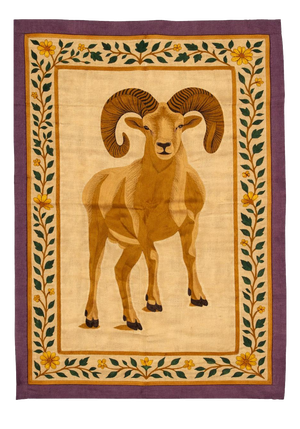 Hand Embroidered Mountain Ram Tapestry, 1980s