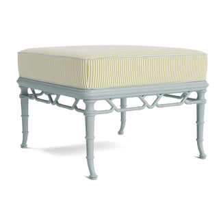 Brown Jordan Calcutta Ottoman in Harbor with Peal Green Stripe and Artic Welt Cushions For Sale