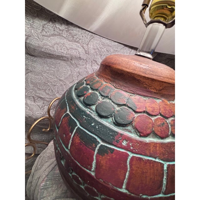 1960s Vintage Boho Tan and Brown Ceramic Circles Table Lamp For Sale - Image 5 of 10
